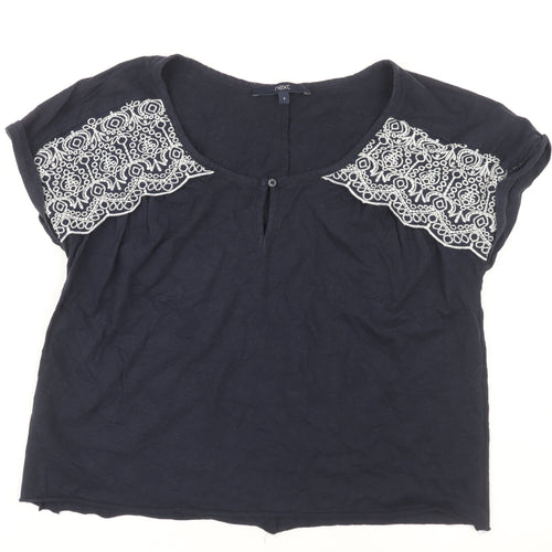 Next Women Black Embroidered T-Shirt, Size 8, Casual