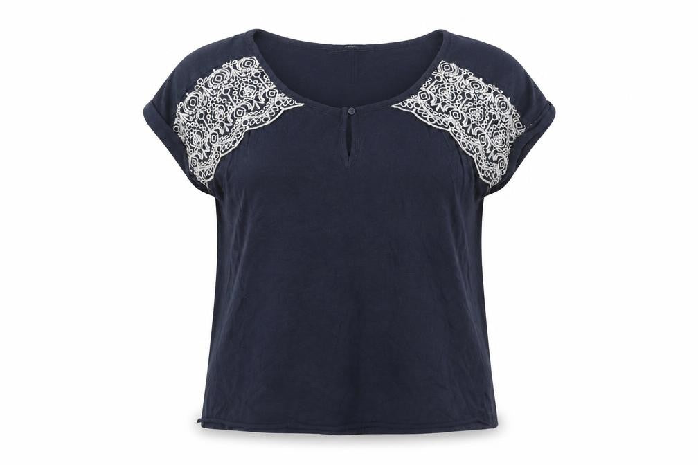 Next Women Black Embroidered T-Shirt, Size 8, Casual