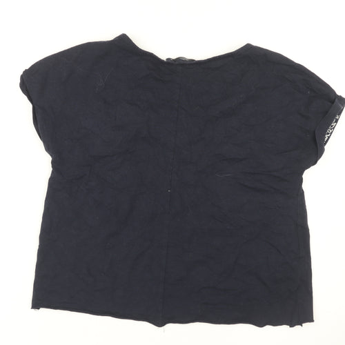 Next Women Black Embroidered T-Shirt, Size 8, Casual