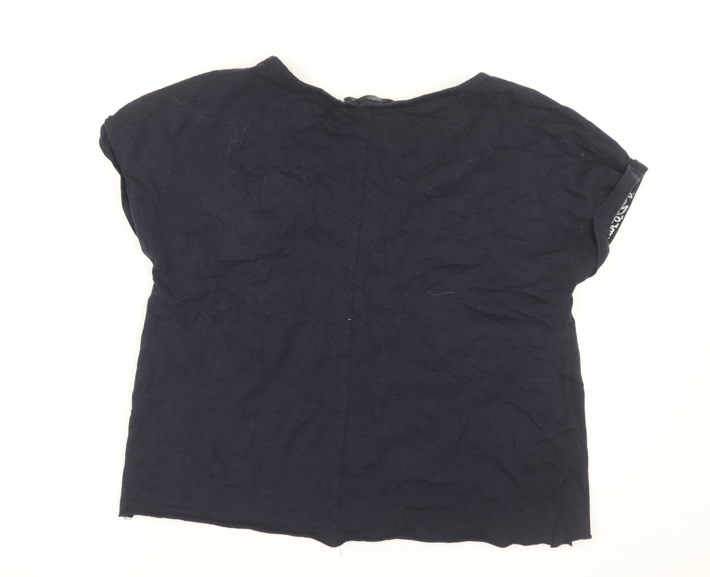 Next Women Black Embroidered T-Shirt, Size 8, Casual