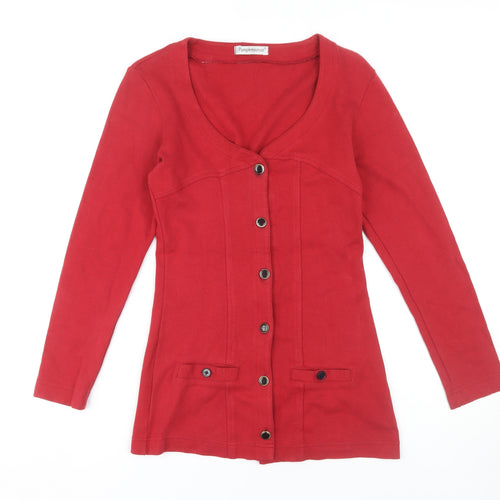 Pamplemousse Women's Red Button-Up Long Sleeve Top