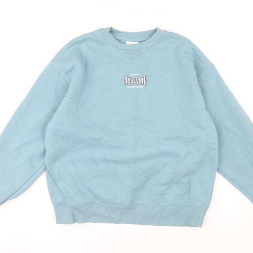 Pull & Bear Men's Blue Graphic Print Sweatshirt S
