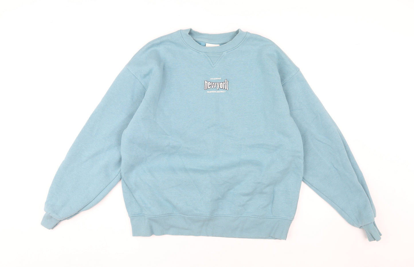Pull & Bear Men's Blue Graphic Print Sweatshirt S