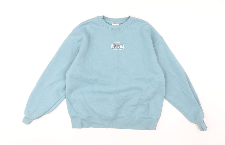 Pull & Bear Men's Blue Graphic Print Sweatshirt S