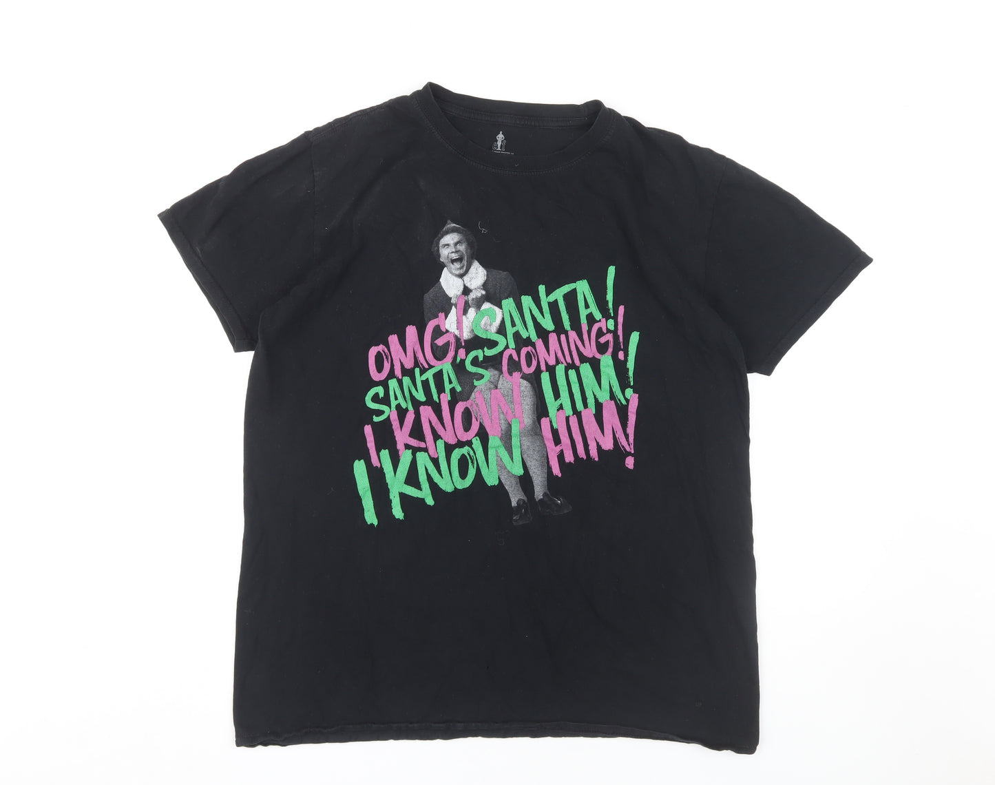 Elf Unisex Adults Black Christmas T-Shirt Size 14-16