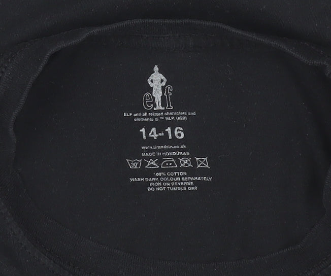 Elf Unisex Adults Black Christmas T-Shirt Size 14-16