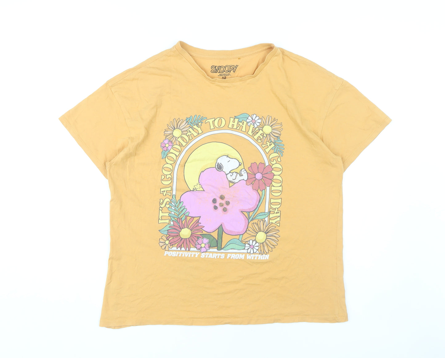 Snoopy Women's Yellow Cartoon T-Shirt Size 12