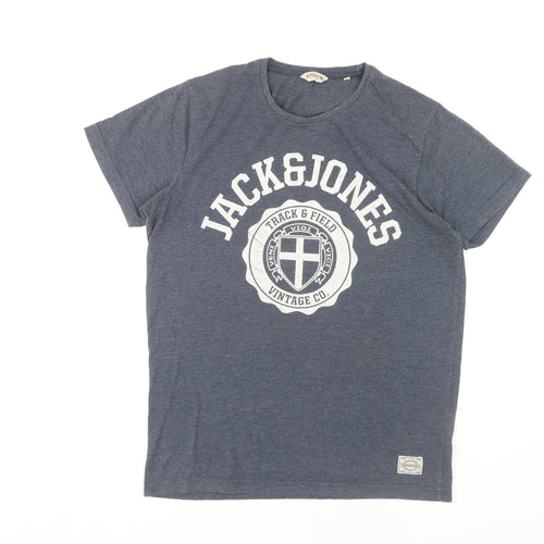 Jack & Jones Men's Blue Graphic Print T-Shirt L