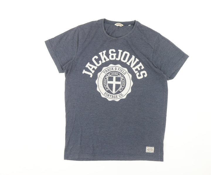 Jack & Jones Men's Blue Graphic Print T-Shirt L