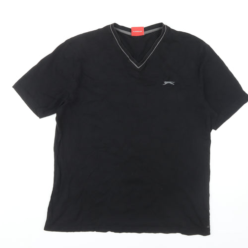 Slazenger Black Men's T-Shirt, Size L, V-Neck Cotton