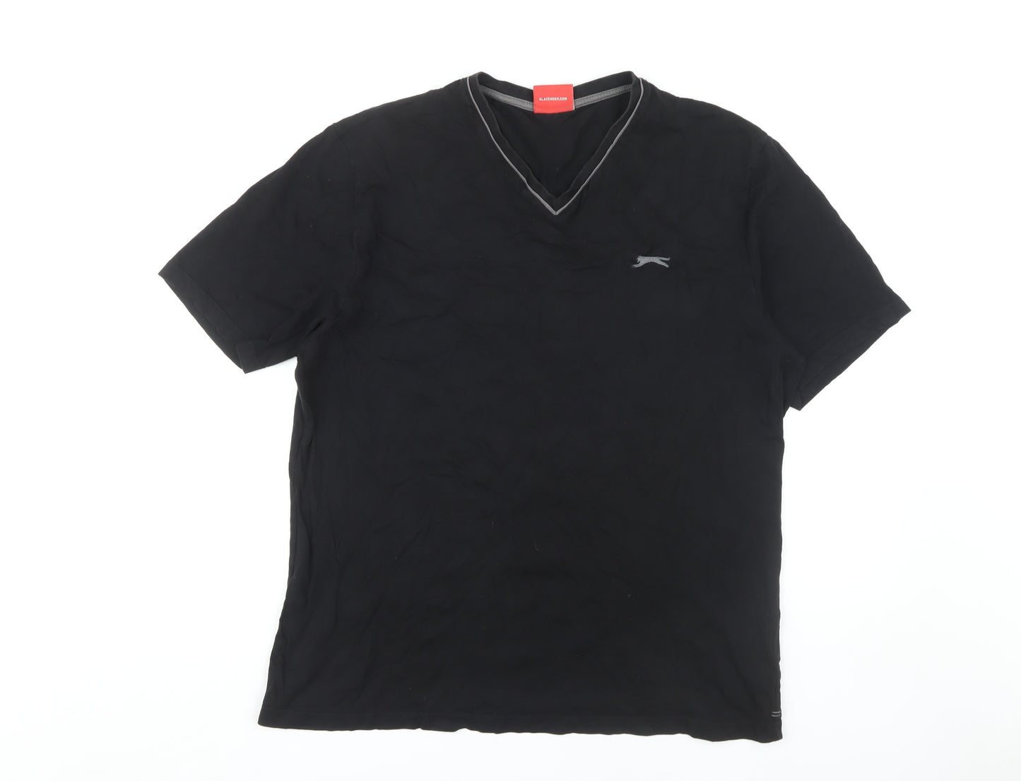 Slazenger Black Men's T-Shirt, Size L, V-Neck Cotton