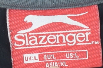Slazenger Black Men's T-Shirt, Size L, V-Neck Cotton