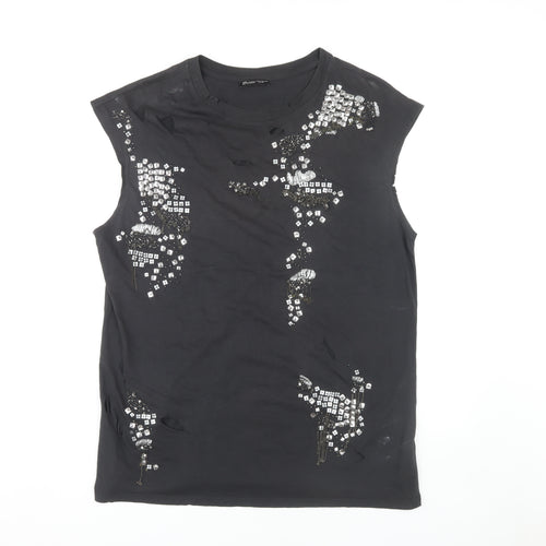 Zara Women's Black Basic Sleeveless T-Shirt M