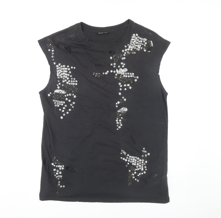 Zara Women's Black Basic Sleeveless T-Shirt M