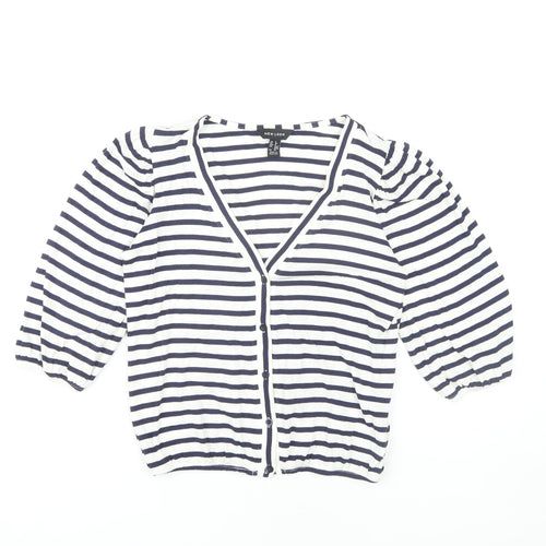 New Look Women's Blue Striped 3/4 Sleeve Cardigan Size 8