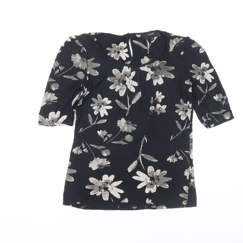 Next Women's Black Floral Blouse, Size 10, 3/4 Sleeve Casual