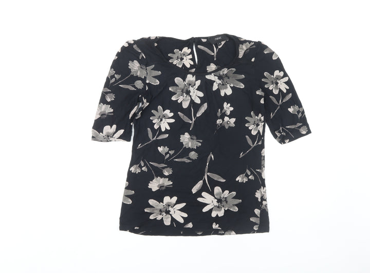 Next Women's Black Floral Blouse, Size 10, 3/4 Sleeve Casual