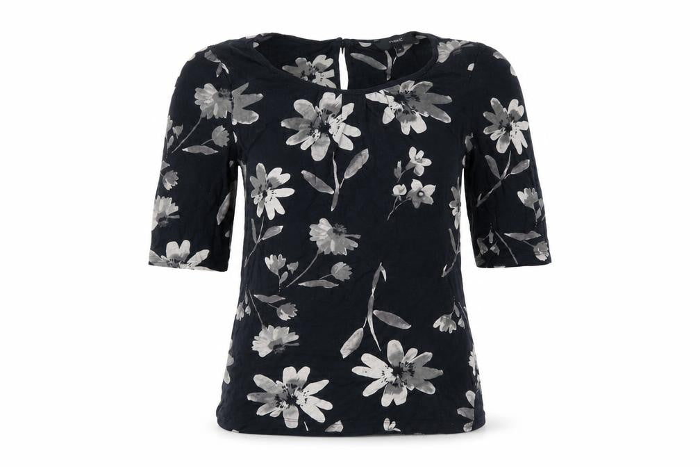 Next Women's Black Floral Blouse, Size 10, 3/4 Sleeve Casual