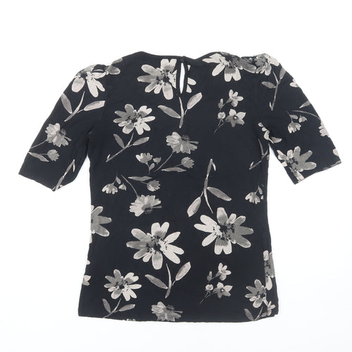 Next Women's Black Floral Blouse, Size 10, 3/4 Sleeve Casual