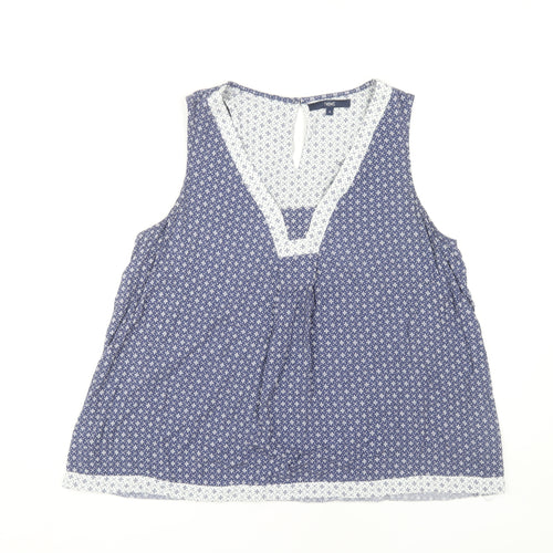 Next Women's Blue Geometric V-Neck Sleeveless Blouse Size 16