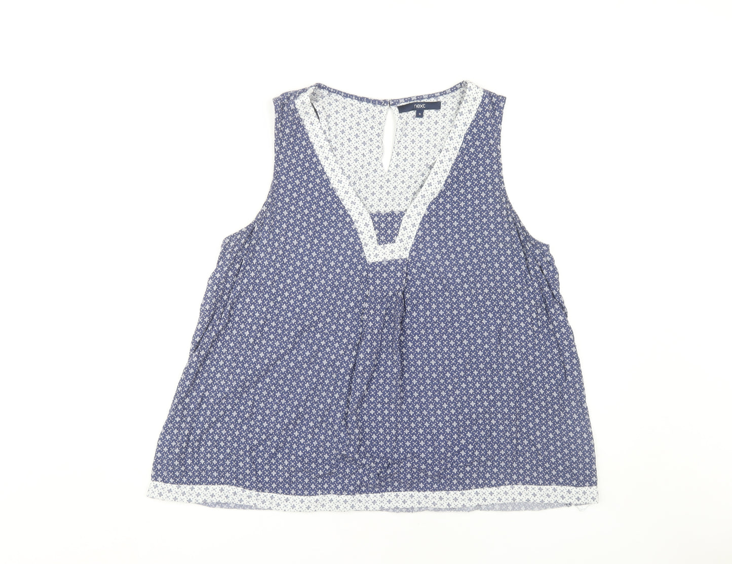 Next Women's Blue Geometric V-Neck Sleeveless Blouse Size 16