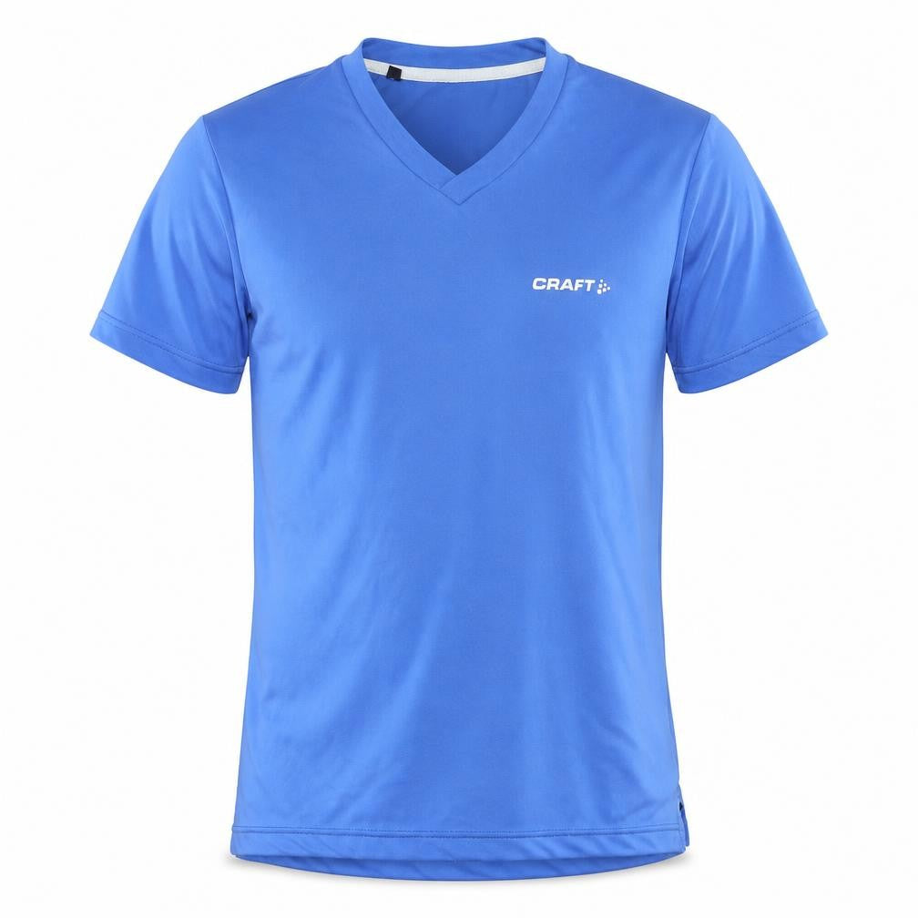 Front view of Craft Men's Blue XS Basic V-Neck T-Shirt Activewear