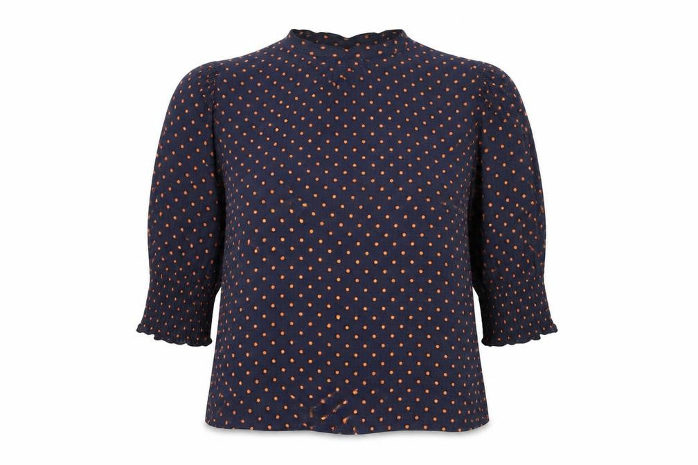 Front view of Zara Women’s Blue Polka Dot 3/4 Sleeve Blouse