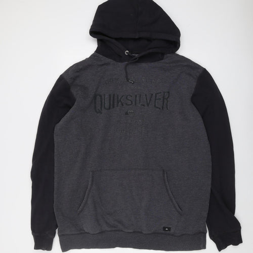 Quiksilver Men's Black Grey Logo Hoodie 2XL Pullover