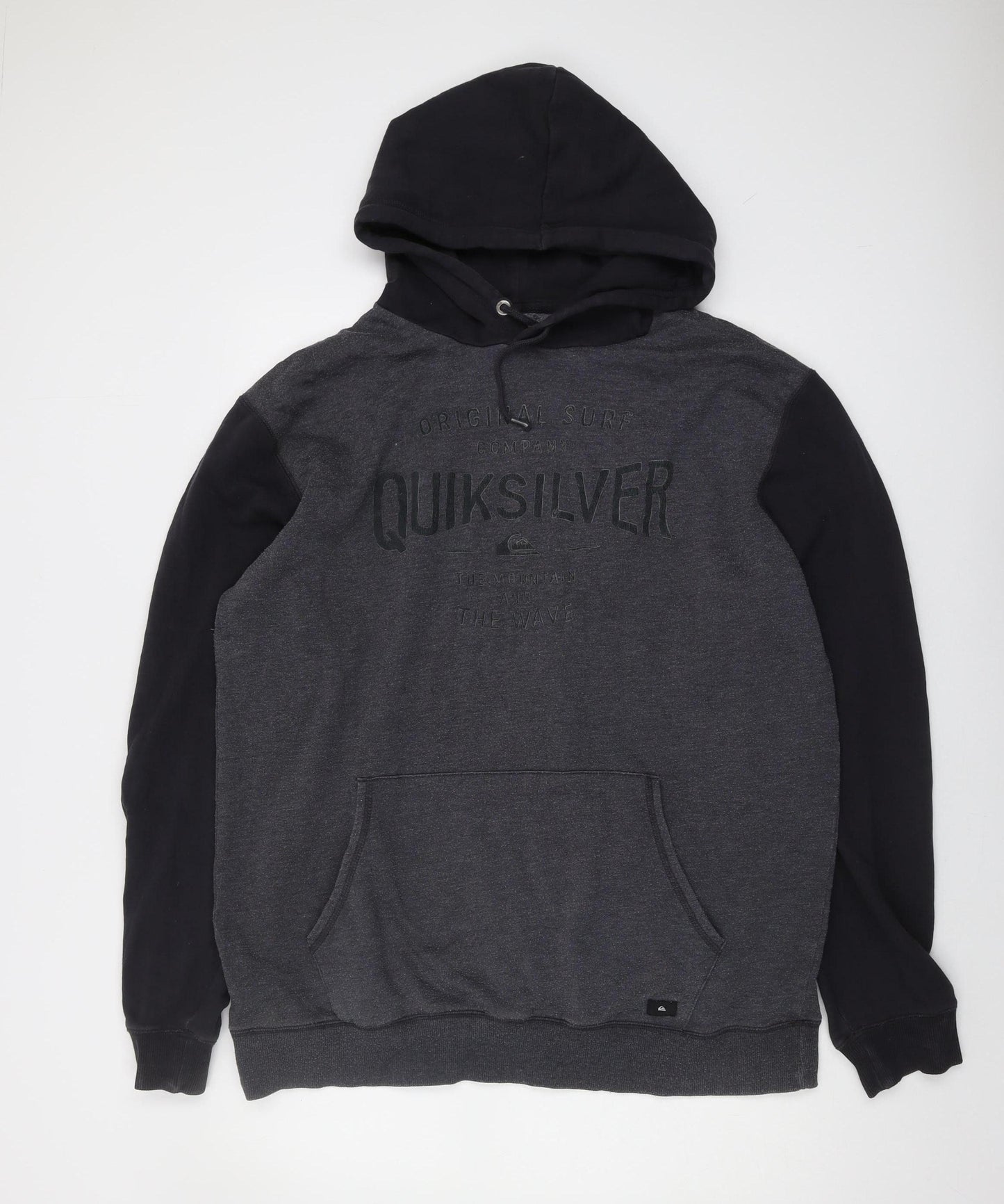 Quiksilver Men's Black Grey Logo Hoodie 2XL Pullover