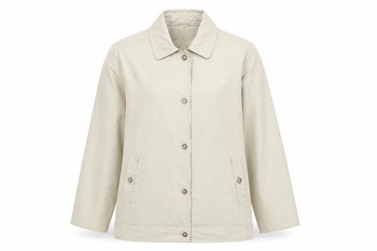 Front view of David Barry Women's Beige Button-Up Casual Jacket, size 10