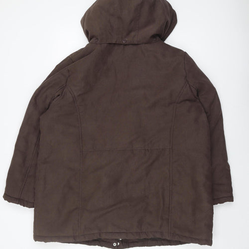SM Collection Women's Brown Hooded Coat L Fur Trim