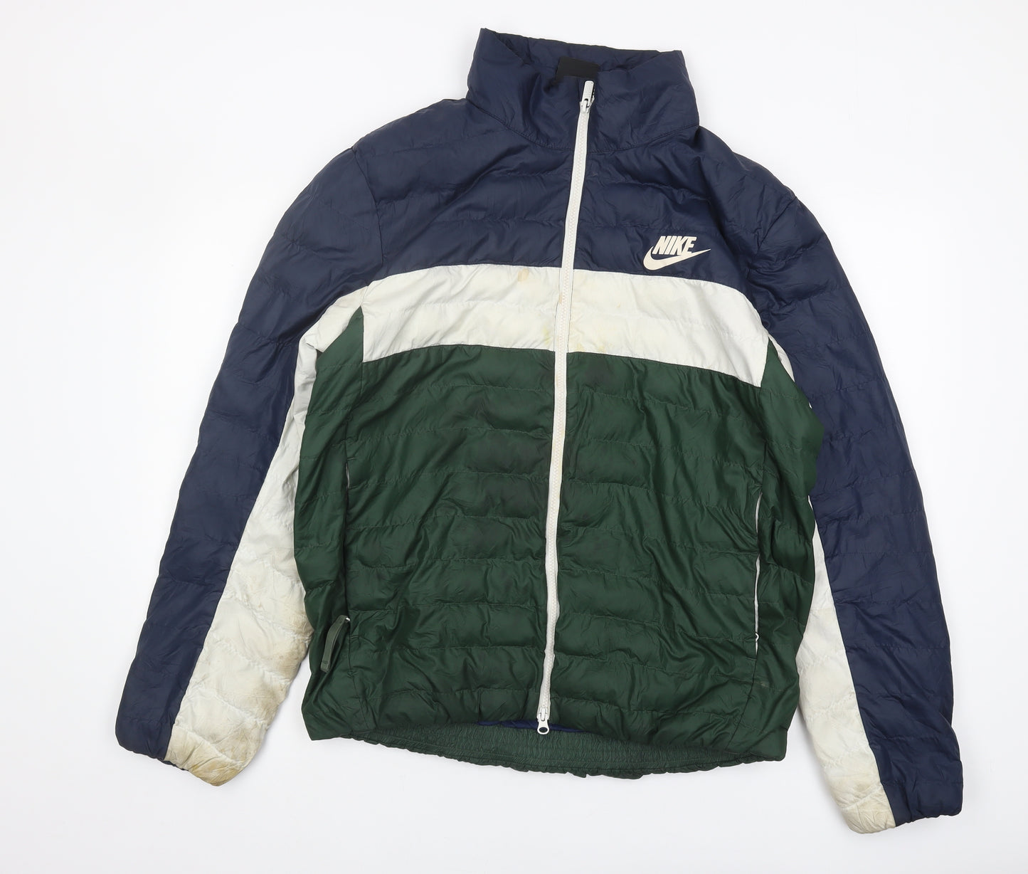 Nike Men's Green Puffer Jacket L Casual Stand-Up