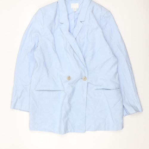 H&M Women's Blue Blazer Size M Double-Breasted Workwear