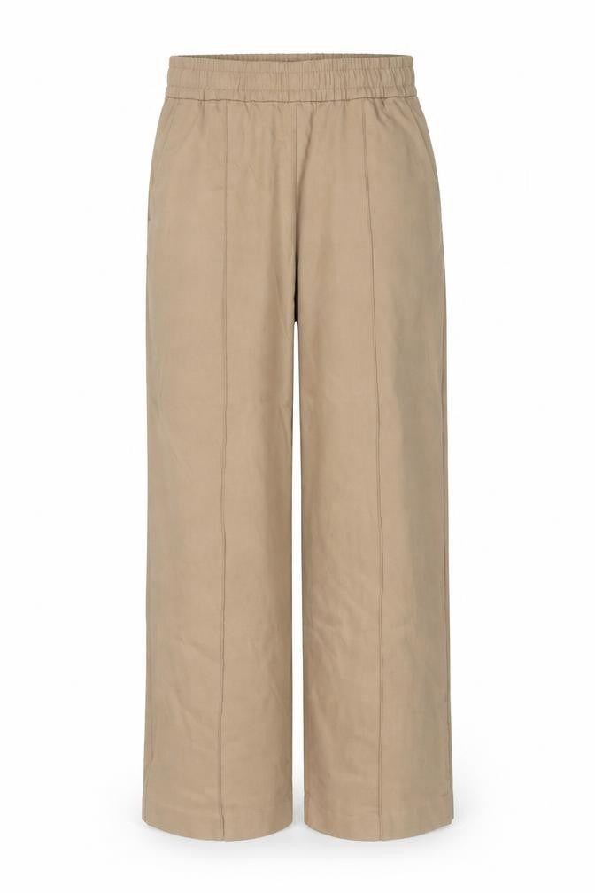 Front view of H&M Women's Beige Straight Trousers, size M