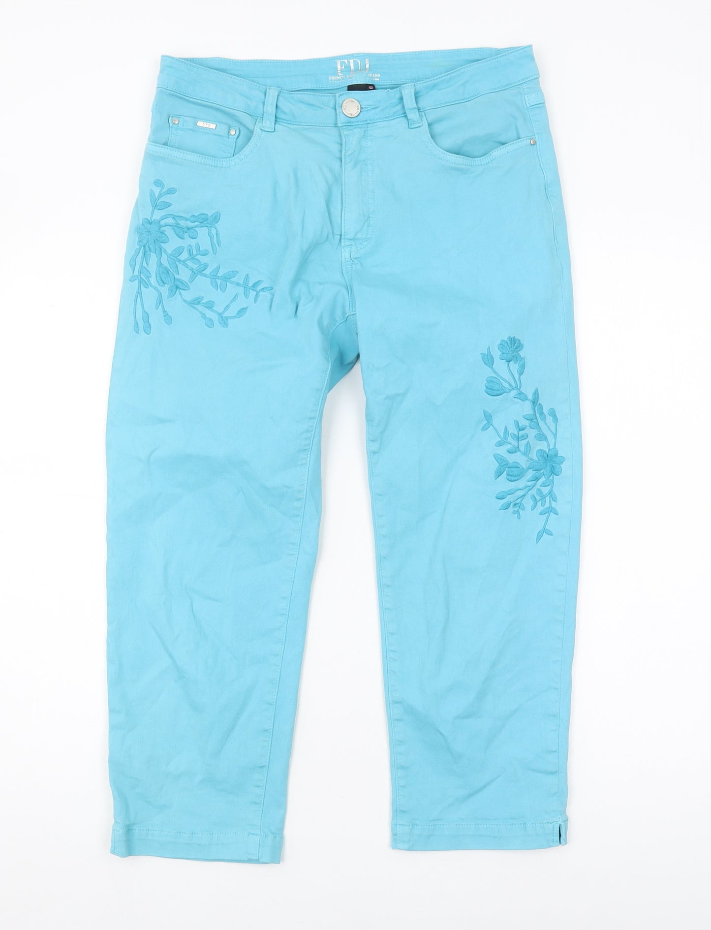 FDJ Women's Blue Cropped Jeans Size 10, Embroidered Accent