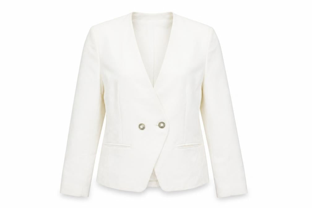 Front view of Alexon Women's Ivory Blazer, size 10, Double Breasted Formal