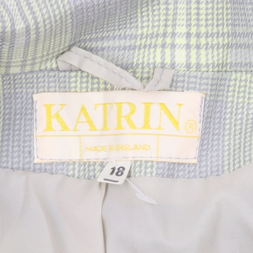 Katrin Women's Grey Plaid Blazer, Size 18, Double-Breasted