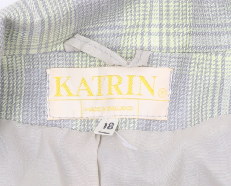 Katrin Women's Grey Plaid Blazer, Size 18, Double-Breasted