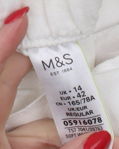 Marks and Spencer Women's White Linen Trousers Size 14