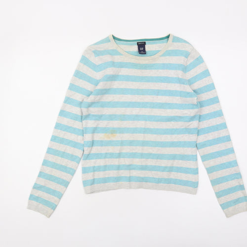 GAP Women's Blue Striped Cotton Pullover Jumper S