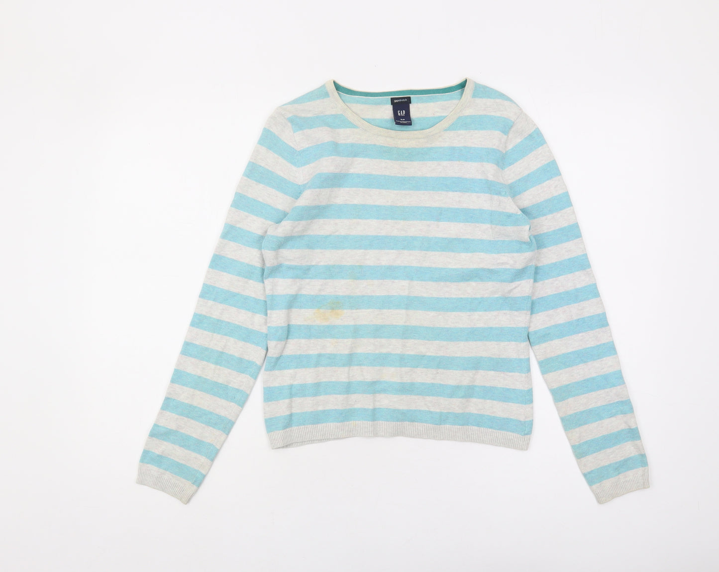 GAP Women's Blue Striped Cotton Pullover Jumper S