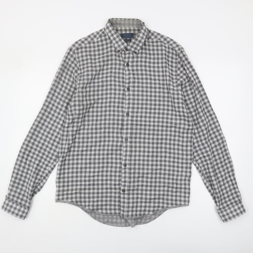 Zara Men Grey Relaxed Check Button-Up Shirt M