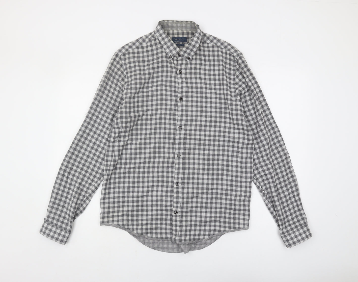 Zara Men Grey Relaxed Check Button-Up Shirt M