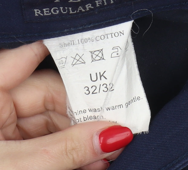 Feralli Men's Blue Regular Fit Cotton Trousers