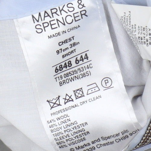 Marks and Spencer Men's Brown Check Blazer 38S