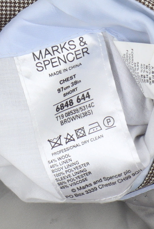 Marks and Spencer Men's Brown Check Blazer 38S