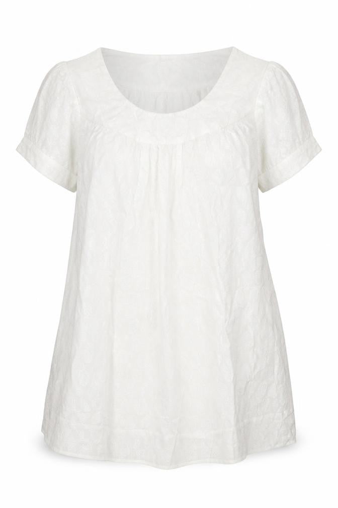 Front view of Aruna Devi Women's White Cotton Short Sleeve Top