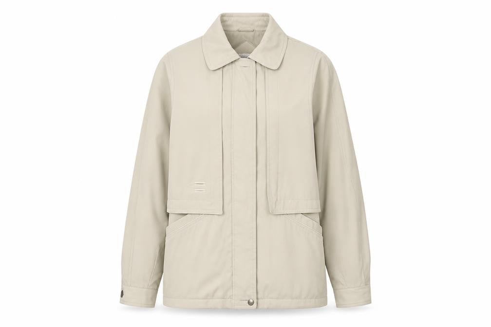 Front view of Bertekex Women's Beige Mid-Length Jacket 10-12
