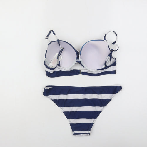 SoulCal & Co Women's Blue Striped Bikini, Size 14