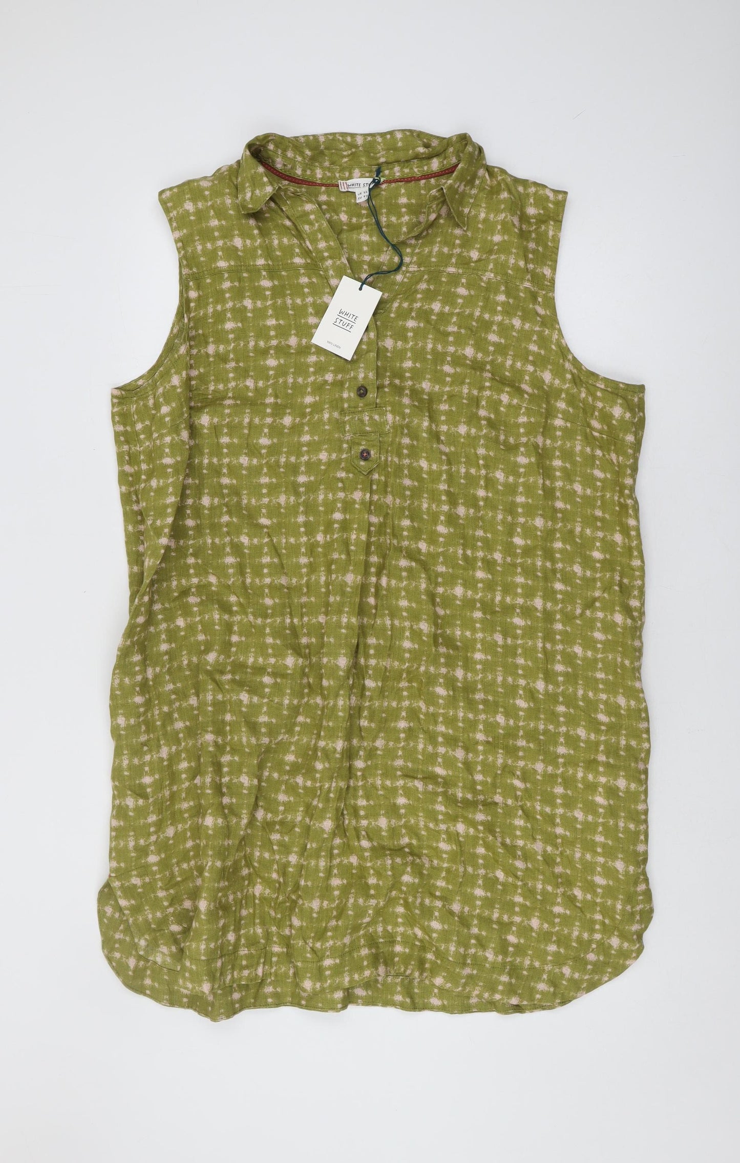 White Stuff Women's Green Linen Blouse UK 22 Collared